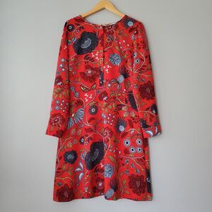 LOFT Red Floral Long Sleeve Dress
